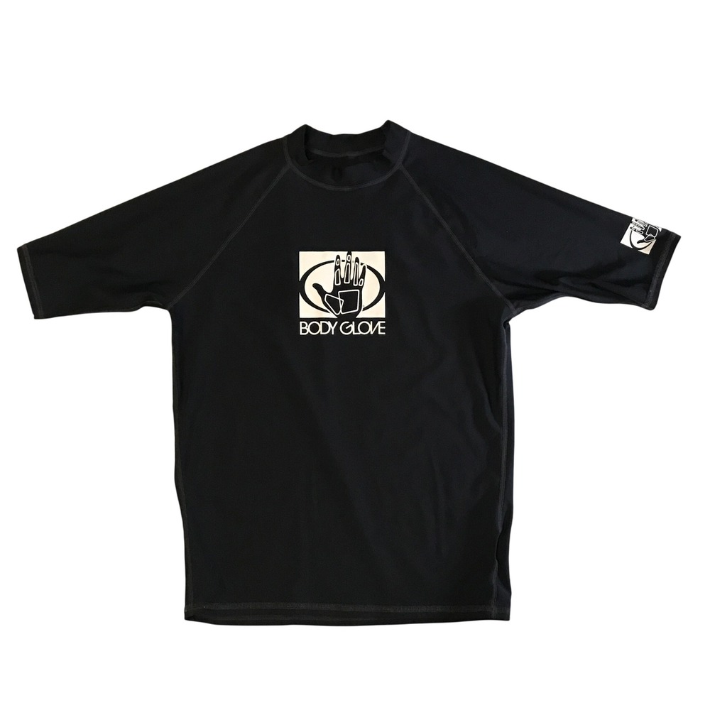 Body Glove Mens Short Sleeve Rash Guard Black UVP 50 Swim Shirt Logo Small